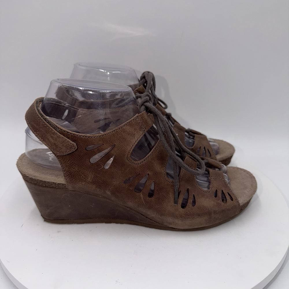 Aetrex Giselle Women's Sandal Brown Leather Wedge 8.5 Gladiator Slingback Shoes - Picture 2 of 8